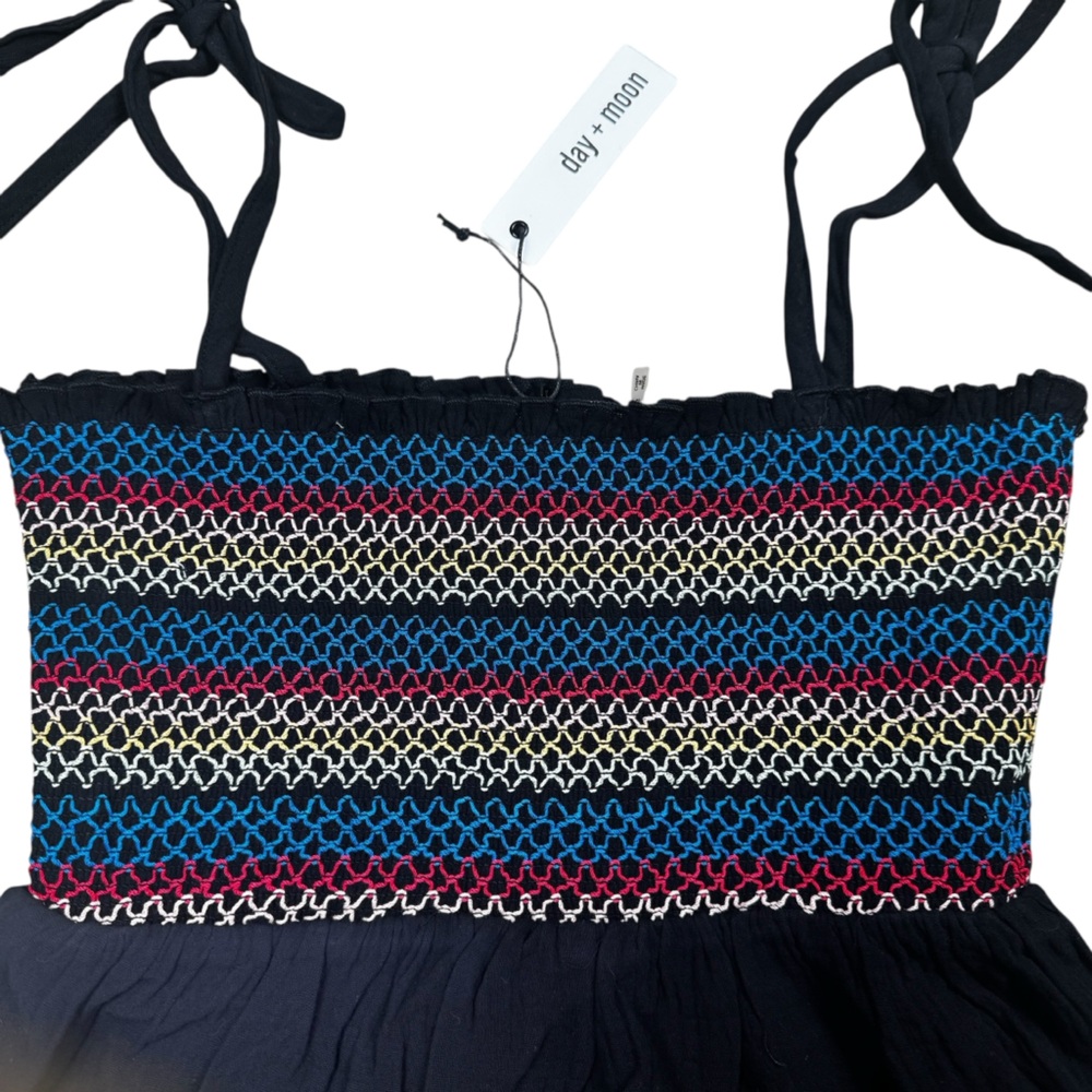 NWT Day + Moon Black Smocked Multicolor Cami Crop Tank Top Peplum Stretch - Picture 11 of 12